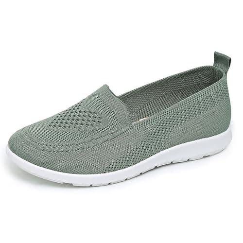 Women's Mesh Walking Shoes Summer Breathable Soft Arch Support Walking Anti-Skid Sports Shoes Army Green — view 3