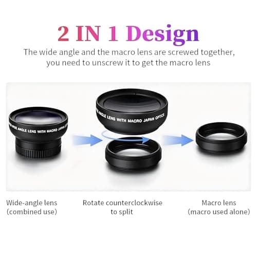 2-in-1 Mobile Phone Lens Kit - 15x Macro & 0.45x Wide-Angle Lens for iPhone, Samsung & Android Smartphones (Black) — view 3