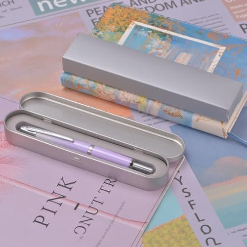 Jinhao 10 Press Fountain Pen with Box, Gradient Light Purple Retractable Fine Nib with Ink Converter Set (Silver Clip) — view 3