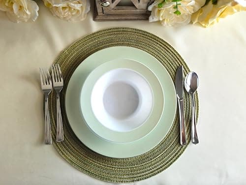 " OCCASIONS " 50 Plates Pack (25 Guests)-Wedding Party Disposable Plastic Plate Set -25 x 10.5'' Dinner + 25 x 7.5'' Salad/Dessert plates (Rio, in White & Pearled Green) — view 5