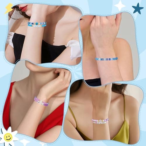 YALASOBA Colorful Smile Heart Star Bracelets Set - Y2K Kidcore Aesthetic - Polymer Clay Pearl Beaded Charm Stackable Jewelry for Women, Girls, Teens(Purple) — view 2