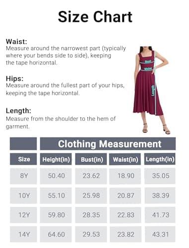 EXARUS Girls Dress Mini/Maxi Teen Padded Flowy Ruffle Ruched Swing Sleeveless Summer Dresses Graduation Dance 8-14Y, Maxi Wine Red, 12 Years — view 5