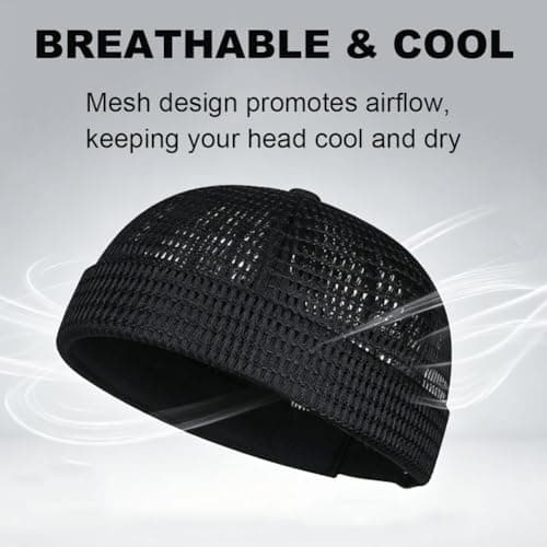 Men's Breathable Brimless Hat Summer Style Mesh Tang, Mesh Tang Hat, Adjustable Breathable Docker Cap for Men Women (Black) — view 4