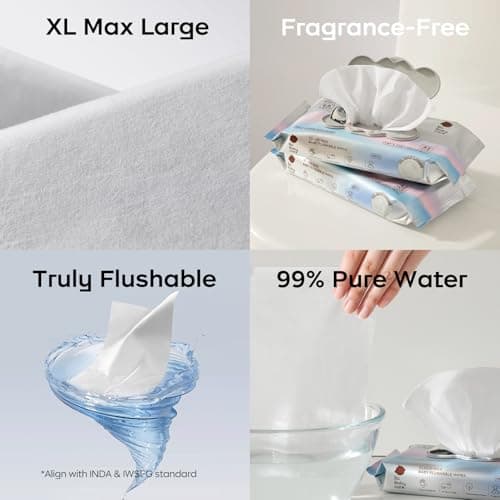 Bc Babycare Cloud Max Flushable Wipes, Hypoallergenic for Sensitive Skin, 99% Water, Plant-Based Fibers, Sewer + Septic Safe, Fragrance Free Toddler Potty Training, 336 Wipes, 8 Pack — view 3