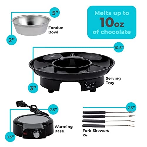 Kusini Electric Fondue Pot Set - Chocolate Fondue Kit - Temperature Control, Detachable Serving Trays, & 4 Roasting Forks - Gift Set & Date Night Idea. Serve at Movie Night or Game Night. — view 2