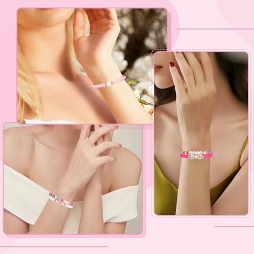 YALASOBA Colorful Smile Heart Star Bracelets Set - Y2K Kidcore Aesthetic - Polymer Clay Pearl Beaded Charm Stackable Jewelry for Women, Girls, Teens(Multi Color) — view 2