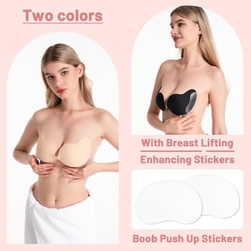 LAZYROSY Sticky Bra Push Up Backless Bras Strapless Stick on Bra Invisible Adhesive Bra with Nipple Covers for Women, Beige, A — view 4