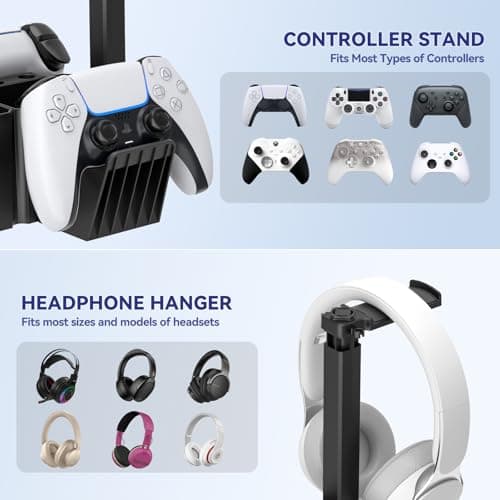 KDD Dual Controller Holder with Headphone Stand - Multi-Functional Desk Storage Box with Phone Holder - Universal Controller Stand with Desktop Organizer for Remote Control Pen Accessories(Black) — view 2