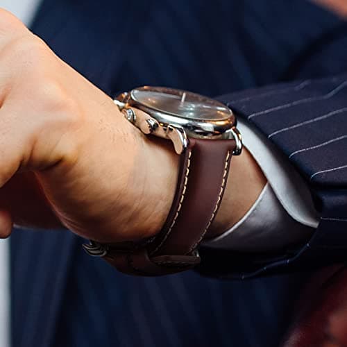 Ritche Genuine 22mm Leather Watch Band Classic Vintage Quick Release Leather Watch Strap Compatible with Fossil Gen 5 Carlyle/Citizen AW1361-10H Watch Bands for Men Women - Dark Coffee/Khaki — view 2