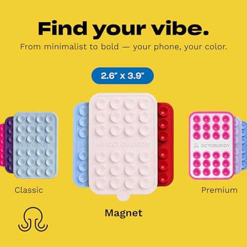 OCTOBUDDY Magnet - Dual Magnetic & Suction Phone Mount - MagSafe-Compatible Silicone Mobile Holder - Hands-Free Selfies & Videos - Content Creator Accessory - 2.6″ x 3.9″, Chalk Pink — view 7