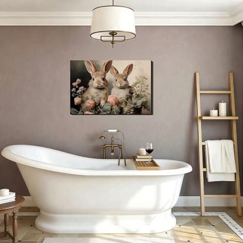 Vintage Festive Easter Bunny Canvas Wall Art 8x12, Framed Cozy Spring Prints Pictures, Easter Rabbit Canvas Artwork for Bedroom, Living Room, Office, Rustic Farmhouse Home Wall Decor — view 3