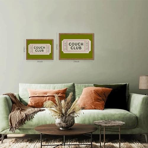Vintage Framed Wall Art, Couch Club Ticket Canvas Wall Decor Painting, Retro Green Minimalist Quote Poster Print Picture for Living Room Bathroom Home Decor 12x16 Inch — view 3