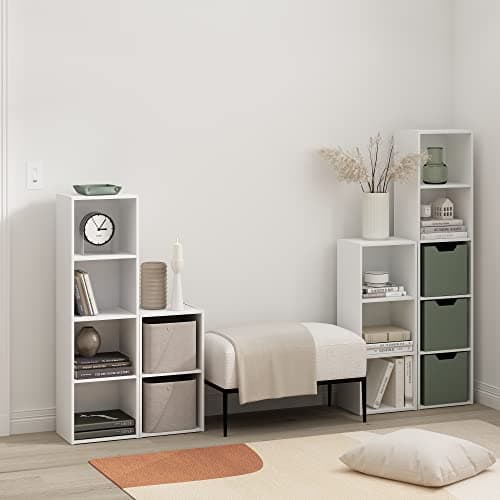 Furinno PASIR Book Shelf, 2-Tier Modern Bookshelf, Open Shelves Cube Bookcase, 9 x 12 x 21, Easy Assembly, Closed Back, for Living Room, Bedroom, Home Office, Plain White