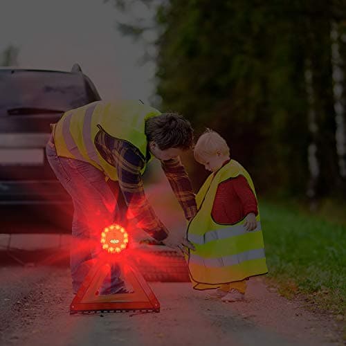 AK [4 Pack LED Road Flares Safety Flashing Warning Light Roadside Emergency Disc Beacon Kit for Vehicles Boats with Magnetic Base & Hook, Premium Storage Bag (Batteries Not Included) (4) — view 6