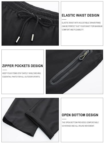 JHMORP Men's Stretch Athletic Workout Pants Sweatpants Lightweight Quick Dry Outdoor Hiking Track Casual Pants with Zipper Pockets (Black,CA M) — view 5