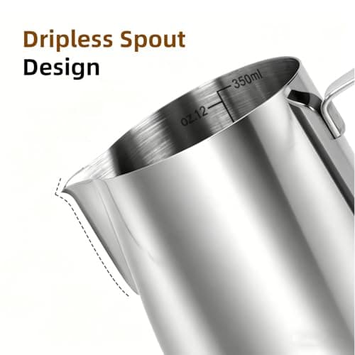 Coffee Milk Pitcher, 350ml (12oz) Silver, Perfect for Creating Latte Art Patterns