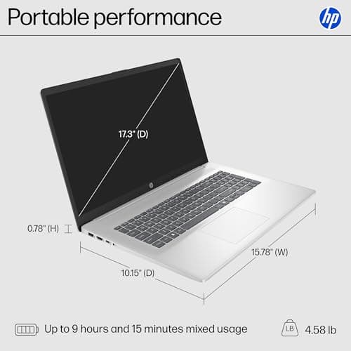 HP 17.3 inch Laptop, HD+ Display, AMD Ryzen 5 7520U, 16 GB RAM, 512 GB SSD, AMD Radeon Graphics, Windows 11 Home, Natural Silver, 17-cp2199nr — view 4