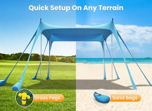 Beach Tent, UPF 50+ Sun Shelter with 8 Sandbags, Sand Shovels, Ground Pegs & Stability Poles – Portable Shade Canopy for Camping, Fishing, Backyard Fun, or Picnics (Sky Blue) — view 3