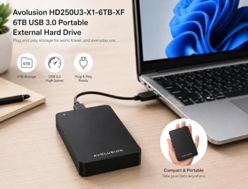 Avolusion X1 6TB USB 3.0 Portable External Hard Drive for PC, Mac, PlayStation & Xbox — view 2