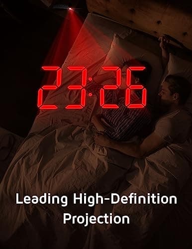 Projection Alarm Clock, Digital Clock with 180° Rotatable Projector, 3-Level Brightness Dimmer, Clear LED Display, USB Charger, Progressive Volume, 9mins Snooze,12/24H, Digital Alarm Clock for Bedroom — view 2
