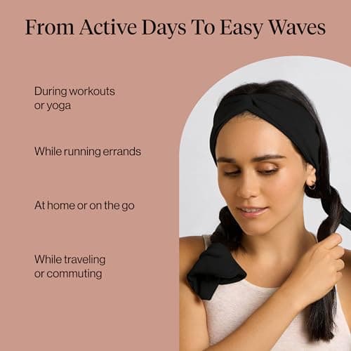 Kitsch Set & Flow Active Heatless Curling Headband For Women – Achieves Heatless Curls Overnight, No Heat Damage | Heatless Curlers with Flexible Fit | Great During Gym Sessions, Travel - Black, 1pc — view 6