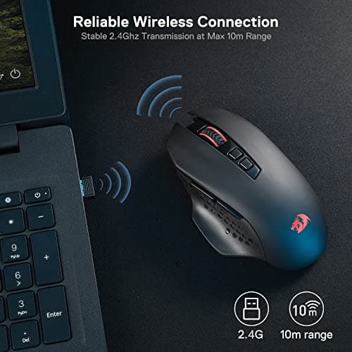 Redragon M656 Gainer Wireless Gaming Mouse, 4000 DPI 2.4Ghz Wireless Mouse w/ 5 DPI Levels, 7 Macro Buttons, Red LED Backlit & Pro Software/Drive Supported, for PC/Mac/Laptop — view 3