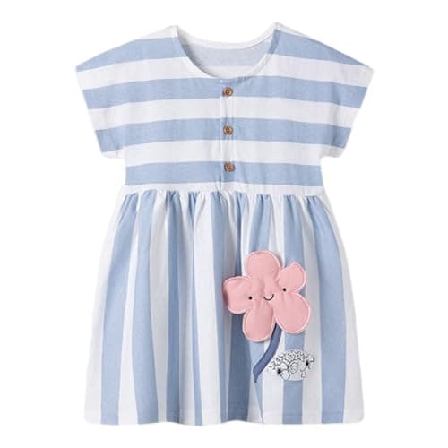 Winzik Girls Dress, Toddler Summer Short Sleeve Cotton Casual Dresses Clothes 18M-7Y(5-6 Years, Stripe Floral) — view 3