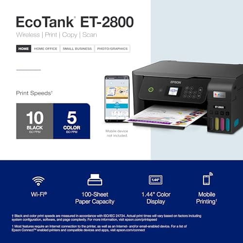 Epson EcoTank ET-2800 Wireless Color All-in-One Cartridge-Free Supertank with Scan and Copy, The Ideal Basic Home Printer - Black — view 4