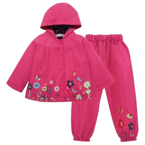 LZH Girl Baby Kid Waterproof Hooded Coat Jacket Outwear Suit Raincoat Hoodies with Pants Magenta 5T(For Age 4-5Y)