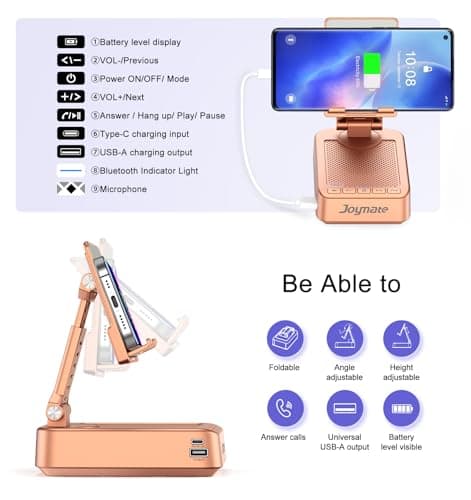 Joymate Gifts for Women Girls, Bluetooth Speaker Phone Stand with Charging Function 360° Rotable Adjustable Cell Phone Holder with HD Surround Sound for Desk Fits All Phones,Tablet (Rose Gold) — view 3