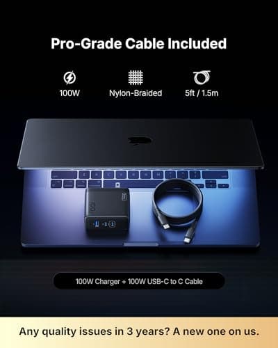 INIU USB C Charger Block, 100W 3-Port PD Fast Charging, Advanced GaN Power Adapter, Foldable Charger with USB C Cable for MacBook Air 13 Pro, iPad, iPhone 17 16 Pro Max, Samsung S25 S24, Switch 2 etc — view 4