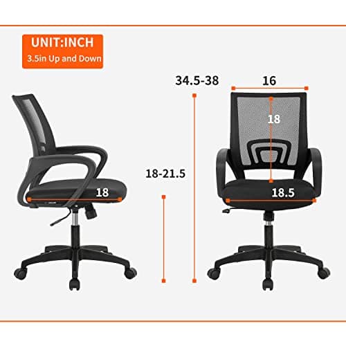 BestOffice Home Office Chair Ergonomic Desk Chair Mesh Computer Chair with Lumbar Support Armrest Executive Rolling Swivel Adjustable Mid Back Task Chair for Women Adults, Black (Black) — view 2