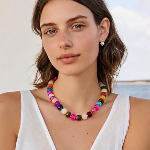 LILIE&WHITE Mothers Day Gifts for Mom Daughter Colorful Chunky Bead Necklaces for Women Fashionable chunky Boho Collar Necklace Rainbow Resin Bead Necklace Jewelry — view 2