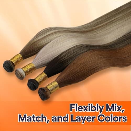 Full Shine Hair Extensions Real Human Hair Weft Genius Hair Extensions 20 Inch 60G Blonde Sew in Extensions for Women Hair Weft Color 3/8/22 Brown Fading to Ash Brown and Blonde — view 5