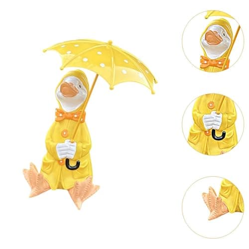 MotiveTech Duck Holding Umbrella Statue Craft Resin Figurine for Patio Outside Garden — view 2