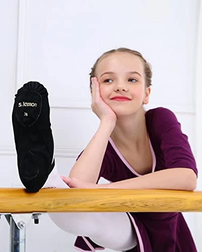 s.lemon Ballet Shoe,Cotton Canvas Split Sole Yoga Gymnastics Ballet Dance Slipper for Kids Women SF Black 36
