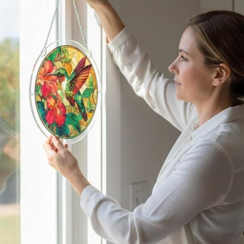 Hummingbird Acrylic Puzzle Suncatcher | 7.87" Stained Glass Style Window Hanging Kit | 83 Pcs DIY Jigsaw Puzzles Garden Decor for Women Mom Gift (Style A, OneSize) — view 2