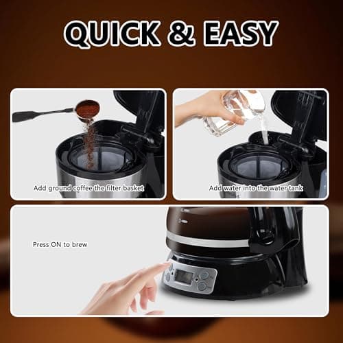 HousesAid 5-Cup Programmable Drip Coffee Maker with Digital Timer, Glass Carafe,24-Hour Auto Brew,2-Hour Auto Shut-Off, Pause & Pour, Removable Filter Basket,Compact Coffee Machine for Home & Office — view 3