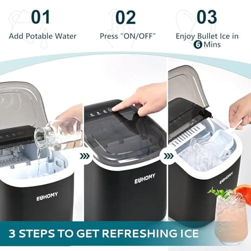 EUHOMY Countertop Ice Maker Machine with Handle, 26.4lbs Per Day, 9 Ice Cubes Ready in 6 Mins, Auto-Cleaning Portable Ice Maker with Basket and Scoop, for Home/Kitchen/Camping/RV (Black) — view 5