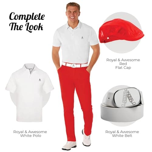 Royal & Awesome Red Golf Pants Men, Crazy Golf Pants for Men, Chino Pants for Men, Mens Pants Slim Fit, Men Pants Casual, Red Pants Men — view 3