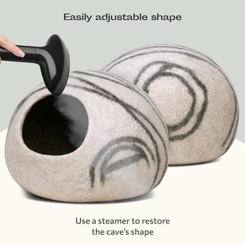 MEOWFIA Cat Cave – Premium Felt Cat Bed for Indoor Cats, Handmade Merino Wool (Light Grey, Medium) — view 5