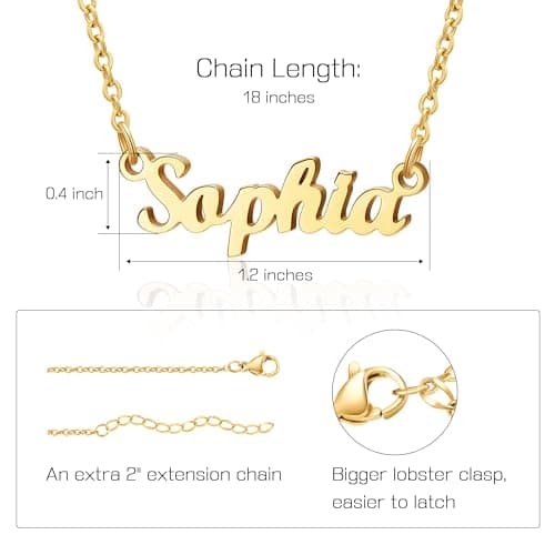 Ldurian Custom Name Necklace, Sophia Name Plate Pendant Necklace Pre Gifts, Charm Necklaces Jewelry for Birthday Anniversary — view 5