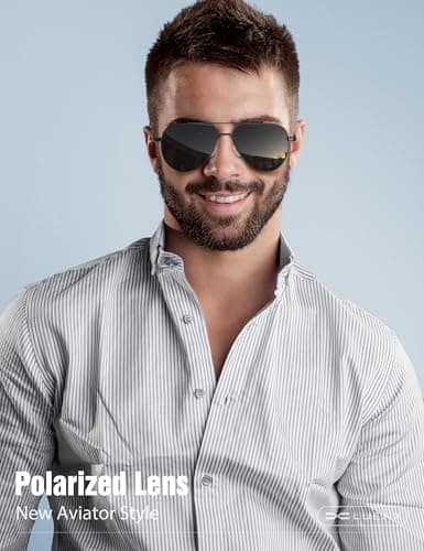 LUENX Aviator Sunglasses for Men Women Polarized | UV400 & Anti-Glare Driving, Black Lens Black Frame 60MM
