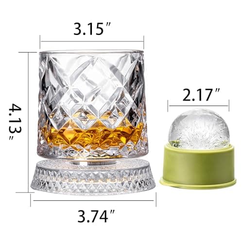 NORIMODA Spinning Whiskey Glasses Set of 4 With Iceball Molds, 9.5oz Lead-free Rotating Old Fashioned Rocks Glasses for Bourbon, Scotch, Liquor and Cocktails, Gifts for Whiskey-lovers — view 5