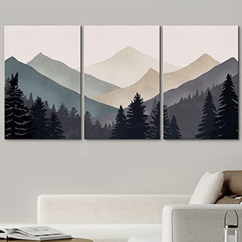 wall26 Canvas Print Wall Art Set Blue Gray Duotone Mountain Forest Abstract Nature Illustrations Modern Art Nordic Decorative Wilderness Zen Minimal Boho for Living Room, Bedroom, Office - 16"x24"x3