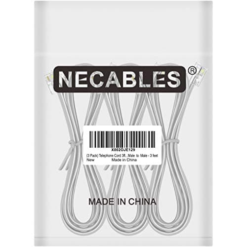 NECABLES 3Pack Phone Cord 3ft Telephone Cord Phone Line Cord RJ11 6P4C Male to Male for Landline Phone and Fax - 3 Feet — view 3