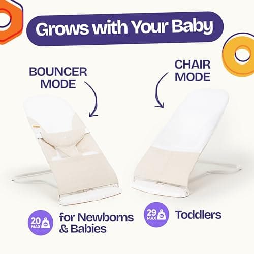 ComfyBumpy Ergonomic Baby Bouncer - Safe, Portable Bouncer with Adjustable Height Positions - Baby Bouncer Perfect for Newborn Babies (Oatmeal) — view 5