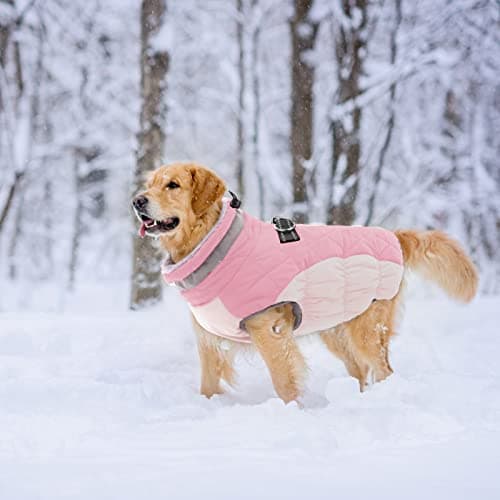 Lelepet Dog Coat Warm Dog Winter Coat Waterproof Dogs Jacket with Harness Built in Reflective Pet Fleece Vest Zip-Up Cold Weather Coats for Medium Dogs Turtleneck & Windproof Coats Dachshund Pink M — view 4