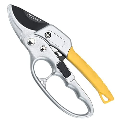 MEPEREZ Premium Germany - Steel Pruning Shears, Work 3 Times Easier, Pruners Heady Duty, Sharp Garden Clippers Cuting Florist Flower, Hedge, Herb, Rose, Indoor Live Plants, Arthritis Weak Hand Snips