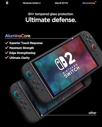 Spigen AluminaCore Screen Protector Tempered Glass [GlasTR EZ Fit] designed for Nintendo Switch 2 [2 Pack] 10H Hardness, Aluminum-Enhanced Durability — view 3